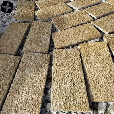 Pedra de pavimentação de granito amarelo de superfície áspera de estilo antigo para pavimentadoras externas